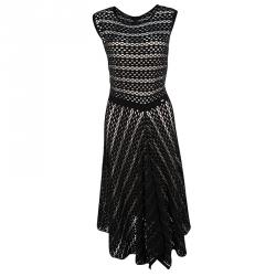 Escada Black Perforated Knit Sleeveless Asymmetric Bottom Dress XL