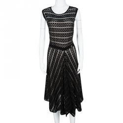 Escada Black Perforated Knit Sleeveless Asymmetric Bottom Dress XL