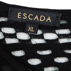 Escada Black Perforated Knit Sleeveless Asymmetric Bottom Dress XL