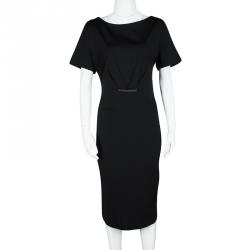 Pre Owned Escada Black Waist Plaque Detail Short Sleeve Dress M