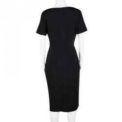 Pre Owned Escada Black Waist Plaque Detail Short Sleeve Dress M