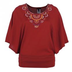 Pre Owned Escada Red Knit Embellished Top S