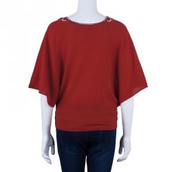 Pre Owned Escada Red Knit Embellished Top S