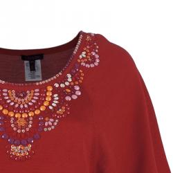 Pre Owned Escada Red Knit Embellished Top S