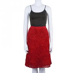 Pre Owned Escada Red Rose Detail Skirt S