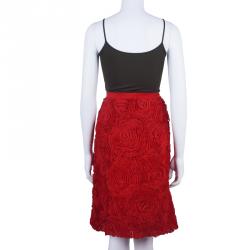 Pre Owned Escada Red Rose Detail Skirt S