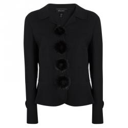 Escada Black Textured Wool Mink Trim Jacket M