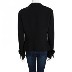 Escada Black Textured Wool Mink Trim Jacket M