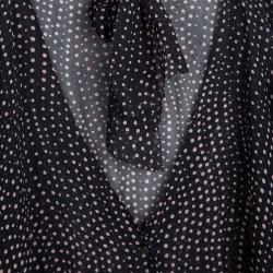 Pre Owned Escada Navy Blue Dot Print Silk Blouse and Skirt Set M