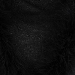 Pre Owned Escada Black Lurex Knit Fur Trim  Beaded Cardigan and Sleeveless Top Set M