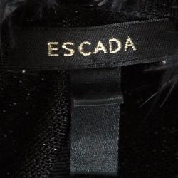 Pre Owned Escada Black Lurex Knit Fur Trim  Beaded Cardigan and Sleeveless Top Set M