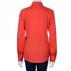 Pre Owned قميص إيترو بأزرار قطن برتقالي M