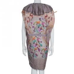 Pre Owned Etro Printed Ruffle Collar Tassel Tie-Up Crushed Silk Dress M