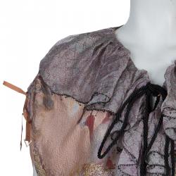 Pre Owned Etro Printed Ruffle Collar Tassel Tie-Up Crushed Silk Dress M