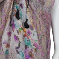 Pre Owned Etro Printed Ruffle Collar Tassel Tie-Up Crushed Silk Dress M
