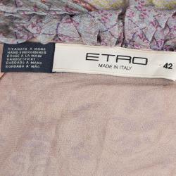 Pre Owned Etro Printed Ruffle Collar Tassel Tie-Up Crushed Silk Dress M