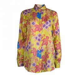 Pre Owned Etro Yellow Floral Printed Silk Long Sleeve Button Front Shirt L