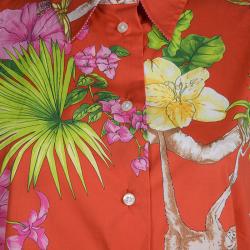 Pre Owned Etro Red Floral Printed Cotton Long Sleeve Button Front Shirt L