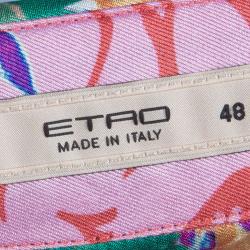 مملوكة مسبقًا قميص إيترو حرير مطبوع مورد بأكمام طويلة أزرار أمامية L