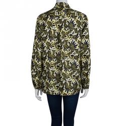 Pre Owned قميص إيترو حرير أسود وأصفر مورد بأكمام طويلة وأزرار أمامية L