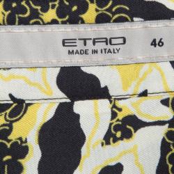 Pre Owned قميص إيترو حرير أسود وأصفر مورد بأكمام طويلة وأزرار أمامية L