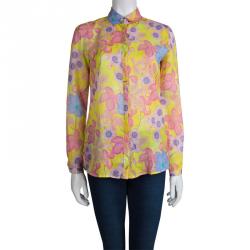 مملوكة مسبقًا Etro Yellow Floral Printed Long Sleeve Button Front Shirt S
