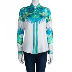 Pre Owned قميص إيترو كم طويل أزرار أمامية حرير منقوش أبيض M