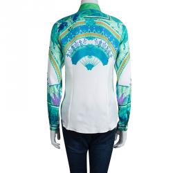 Pre Owned قميص إيترو كم طويل أزرار أمامية حرير منقوش أبيض M