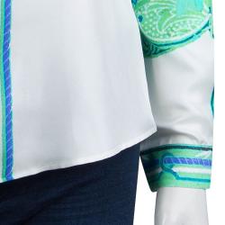 Pre Owned قميص إيترو كم طويل أزرار أمامية حرير منقوش أبيض M