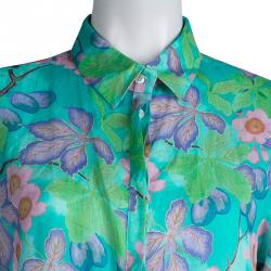 Pre Owned قميص إيترو أخضر مورد مطبوع بأكمام طويلة أزرار أمامية L