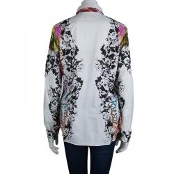 Pre Owned Etro White Floral Printed Long Sleeve Button Front Cotton Shirt XL