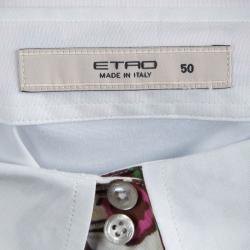 Pre Owned Etro White Floral Printed Long Sleeve Button Front Cotton Shirt XL