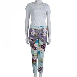Pre Owned Etro Multicolor Floral Printed Textured Cotton Trousers M