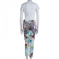 Pre Owned Etro Multicolor Floral Printed Textured Cotton Trousers M