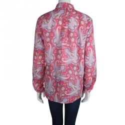 مملوكة مسبقًا قميص إيترو رامية وردي مطبوع متعدد الألوان بأزرار أمامية L