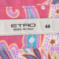 مملوكة مسبقًا قميص إيترو رامية وردي مطبوع متعدد الألوان بأزرار أمامية L