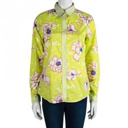 Pre Owned Etro Lime Green Floral Printed Long Sleeve Button Front Shirt M