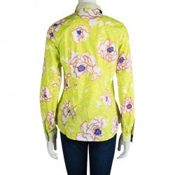 Pre Owned Etro Lime Green Floral Printed Long Sleeve Button Front Shirt M