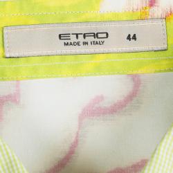 Pre Owned Etro Lime Green Floral Printed Long Sleeve Button Front Shirt M