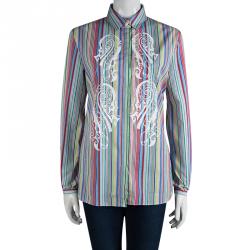 Pre Owned Etro Multicolor Striped Printed Cotton Long Sleeve Shirt M