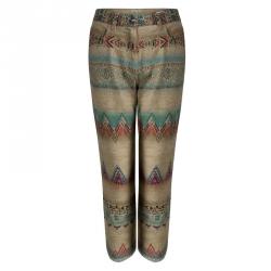 Etro Beige Aztec Printed Textured Fringed Bottom Trousers S