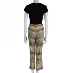 Etro Beige Aztec Printed Textured Fringed Bottom Trousers S