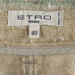 Etro Beige Aztec Printed Textured Fringed Bottom Trousers S