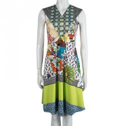 Pre Owned فستان إيترو قطن مطبوع متعدد الألوان رقبة حرف V بلا أكمام S