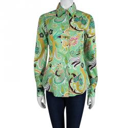 Pre Owned Etro Light Green Floral Printed Long Sleeve Button Front Shirt M