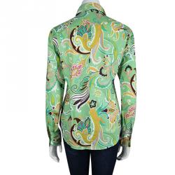 Pre Owned Etro Light Green Floral Printed Long Sleeve Button Front Shirt M