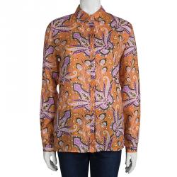 Pre Owned Etro Orange Paisley Printed Long Sleeve Button Front Shirt M
