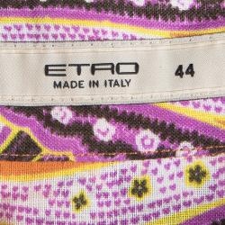 Pre Owned Etro Orange Paisley Printed Long Sleeve Button Front Shirt M