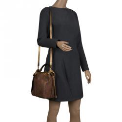 مملوكة مسبقًا Etro Gold Paisley Printed Fabric and Leather Crossbody Bucket Bag