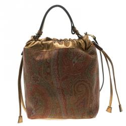 مملوكة مسبقًا Etro Gold Paisley Printed Fabric and Leather Crossbody Bucket Bag